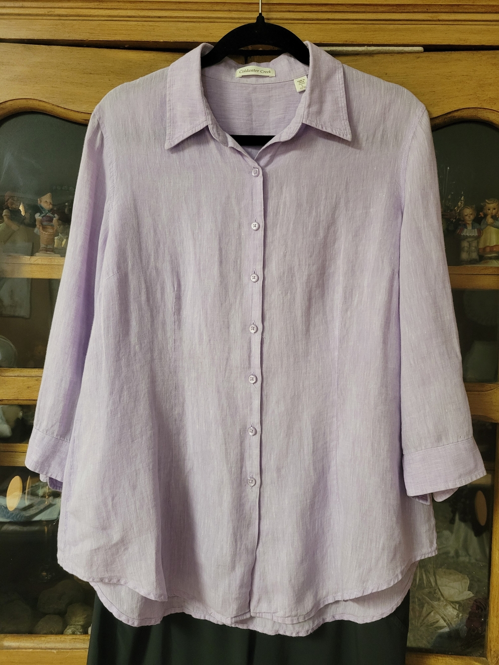 Coldwater Creek 100% Linen Button Front Shirt | Women's Large (14–16) | Lavender